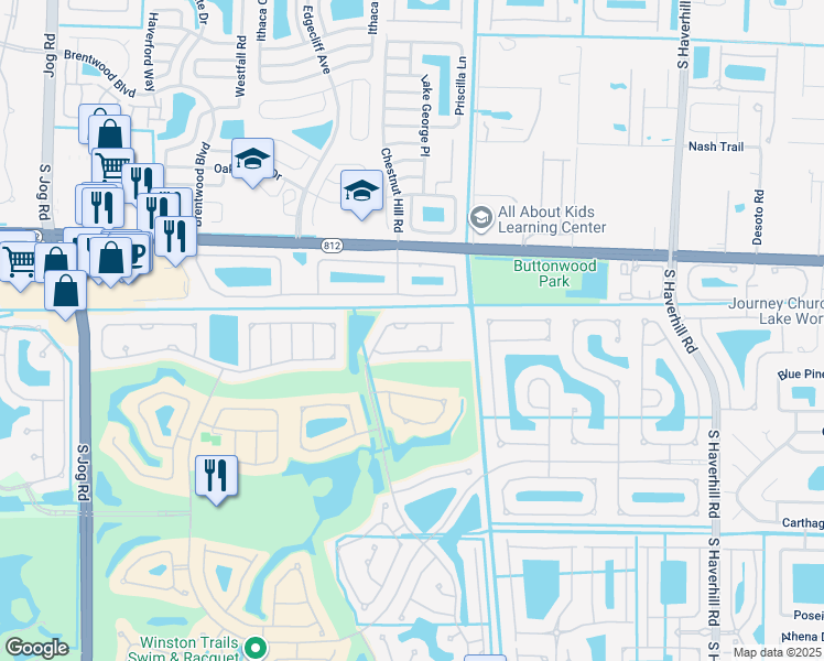 map of restaurants, bars, coffee shops, grocery stores, and more near 5589 Muirfield Village Circle in Lake Worth