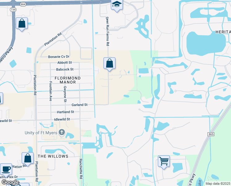 map of restaurants, bars, coffee shops, grocery stores, and more near 10821 Deer Run Farms Road in Fort Myers