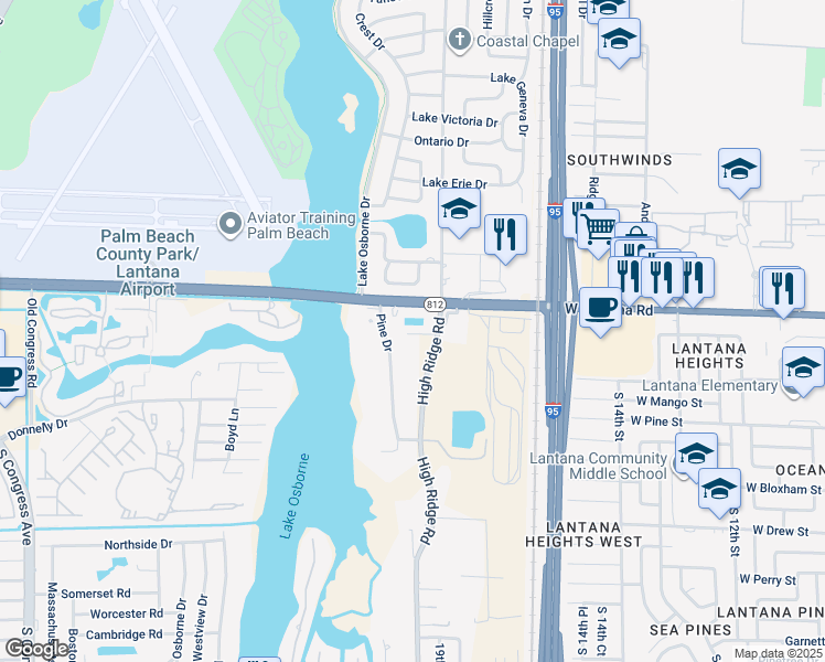 map of restaurants, bars, coffee shops, grocery stores, and more near 6052 High Ridge Road in Lake Worth