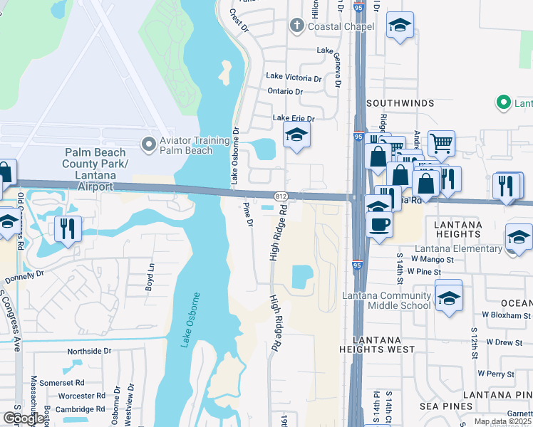 map of restaurants, bars, coffee shops, grocery stores, and more near 6052 High Ridge Road in Lake Worth