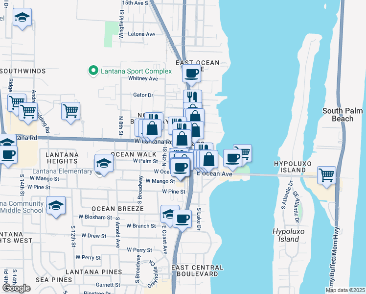 map of restaurants, bars, coffee shops, grocery stores, and more near in Lantana