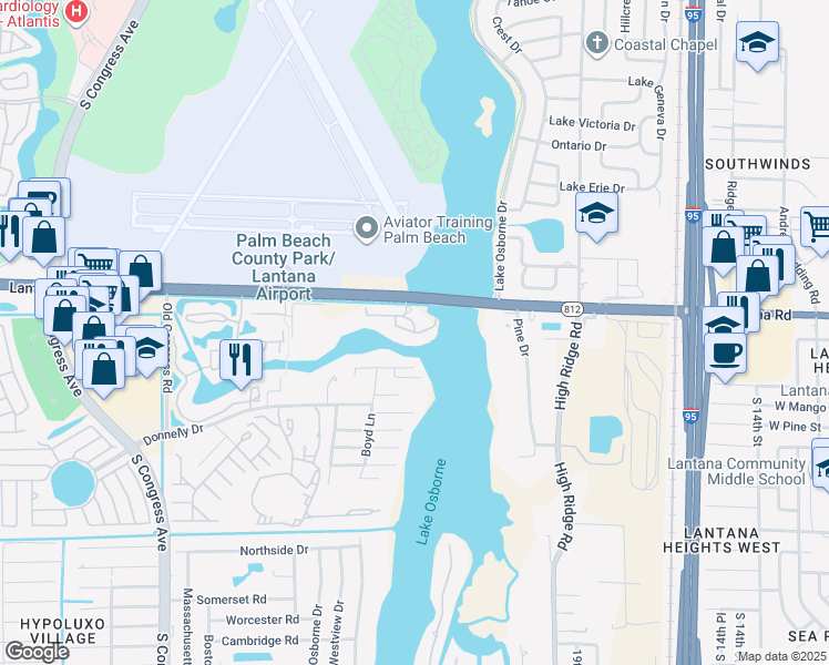 map of restaurants, bars, coffee shops, grocery stores, and more near 2209 Shimmery Lane in Lake Worth