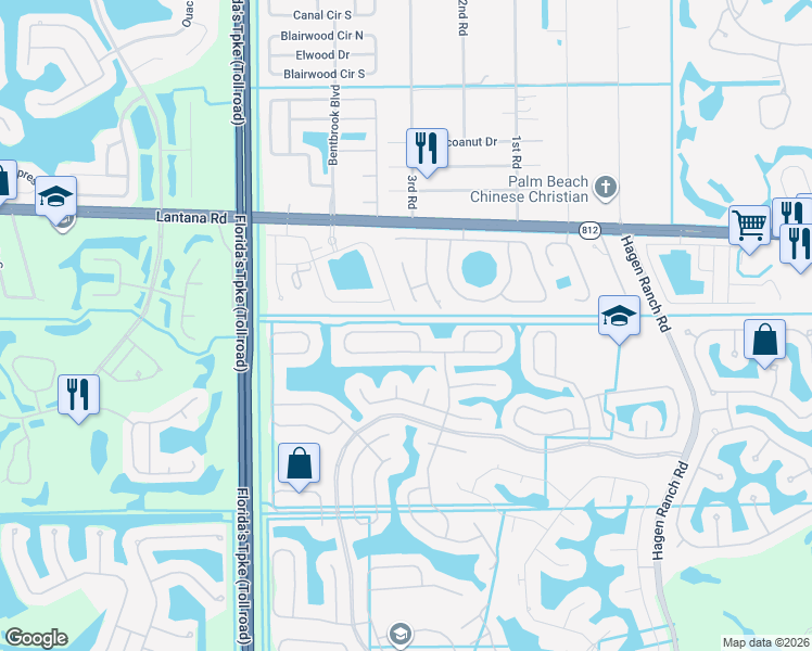map of restaurants, bars, coffee shops, grocery stores, and more near 7711 Oak Grove Circle in Lake Worth