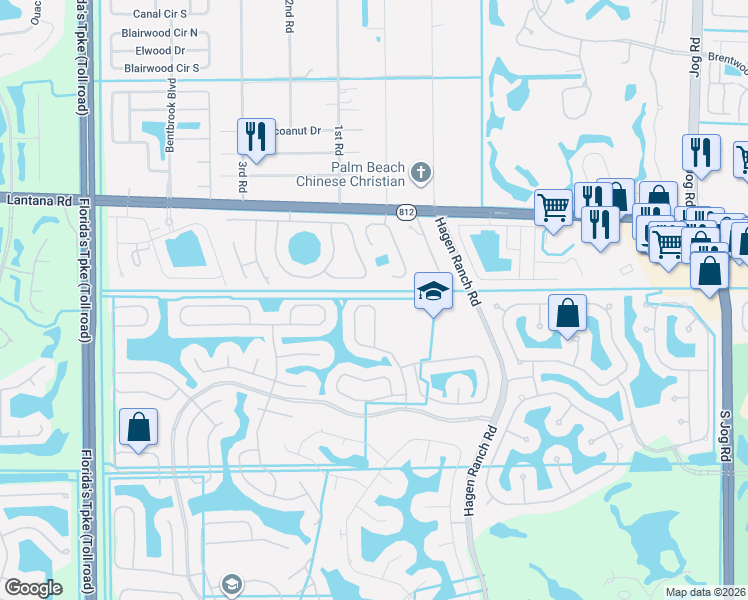map of restaurants, bars, coffee shops, grocery stores, and more near 6172 Oak Bluff Way in Lake Worth