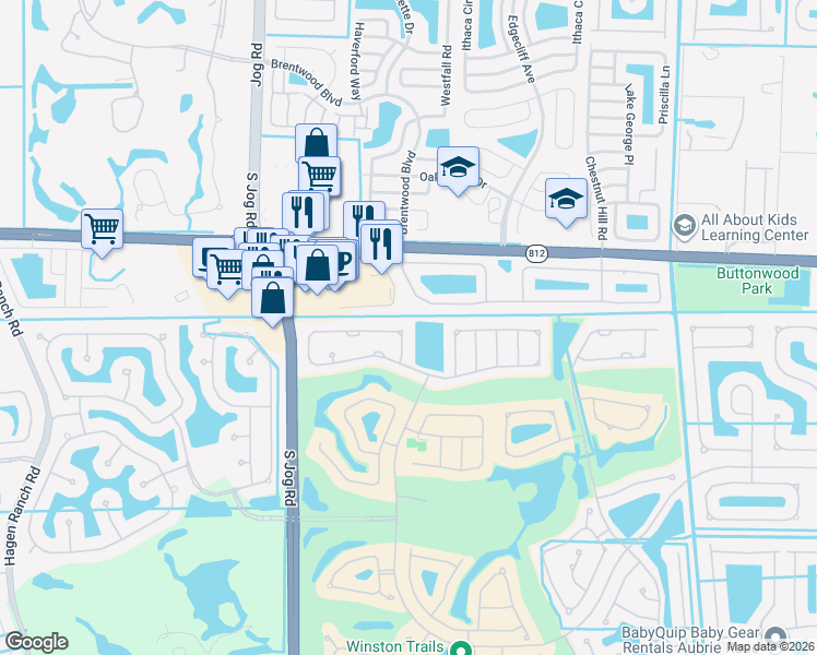 map of restaurants, bars, coffee shops, grocery stores, and more near 6476 Barton Creek Circle in Lake Worth