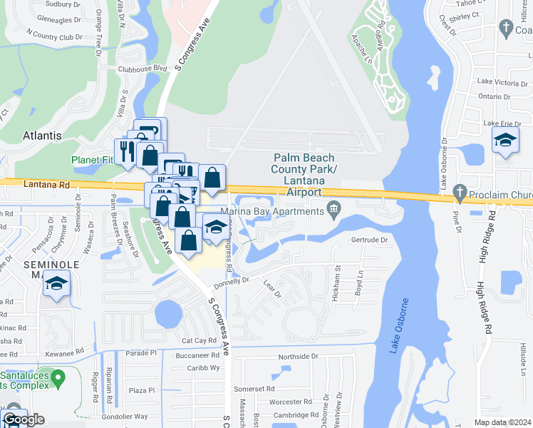 map of restaurants, bars, coffee shops, grocery stores, and more near 2828 Keel Court in Lake Worth