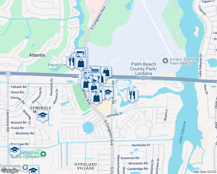 map of restaurants, bars, coffee shops, grocery stores, and more near 6192 South Congress Avenue in Lake Worth