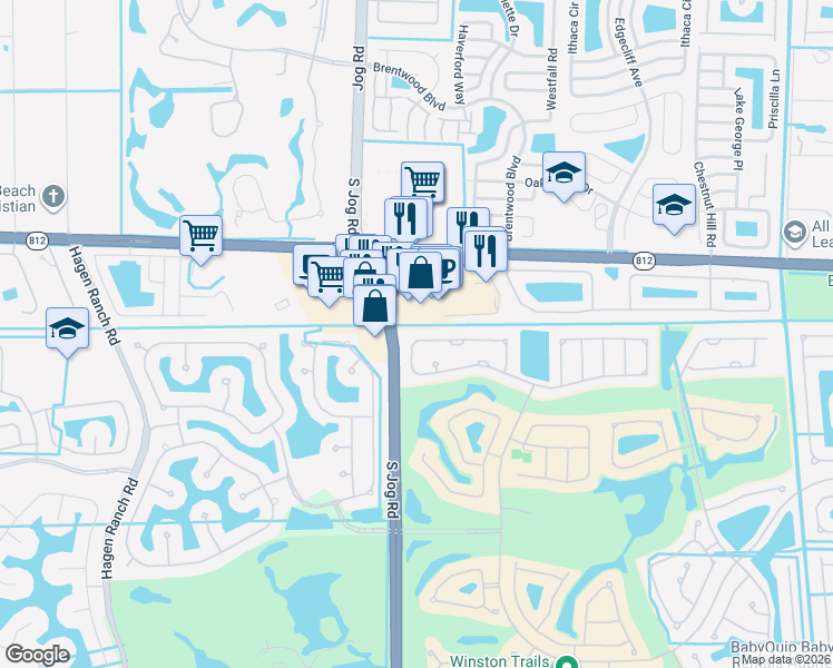 map of restaurants, bars, coffee shops, grocery stores, and more near 6380 Barton Creek Circle in Lake Worth