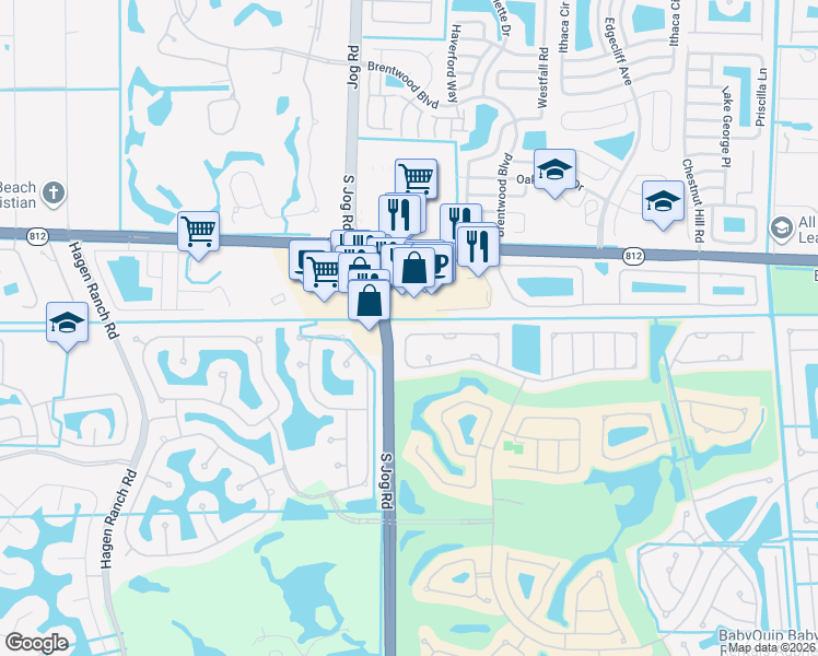 map of restaurants, bars, coffee shops, grocery stores, and more near 6355 Barton Creek Circle in Lake Worth