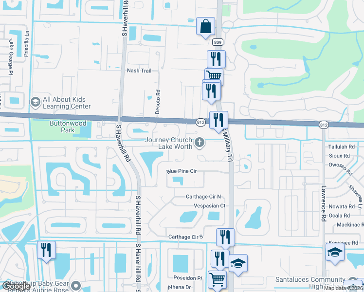 map of restaurants, bars, coffee shops, grocery stores, and more near 4708 Pinemore Lane in Lake Worth