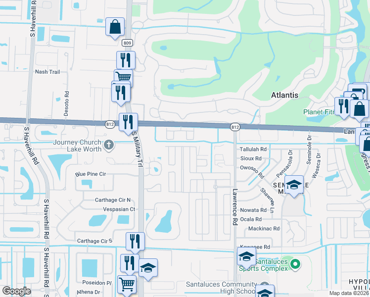 map of restaurants, bars, coffee shops, grocery stores, and more near 6029 Lace Wood Circle in Lake Worth