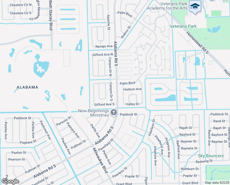 map of restaurants, bars, coffee shops, grocery stores, and more near 407 Canyon Drive South in Lehigh Acres