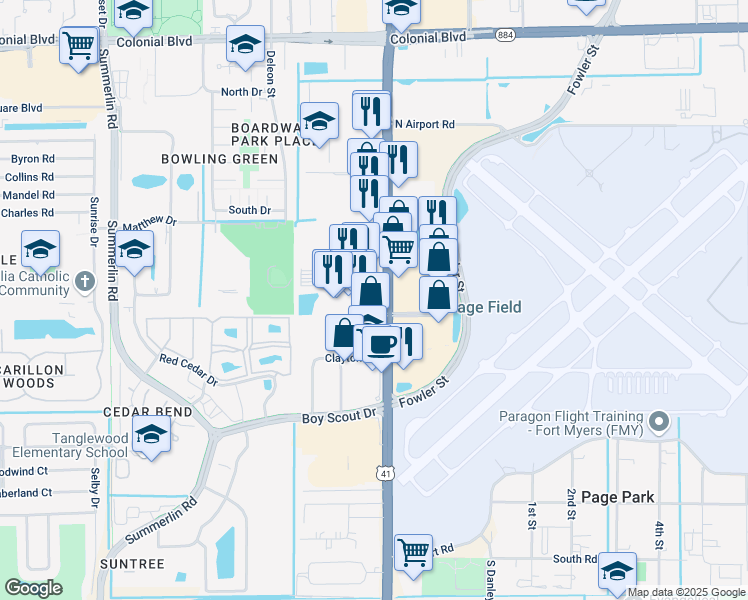 map of restaurants, bars, coffee shops, grocery stores, and more near 5020 South Cleveland Avenue in Fort Myers