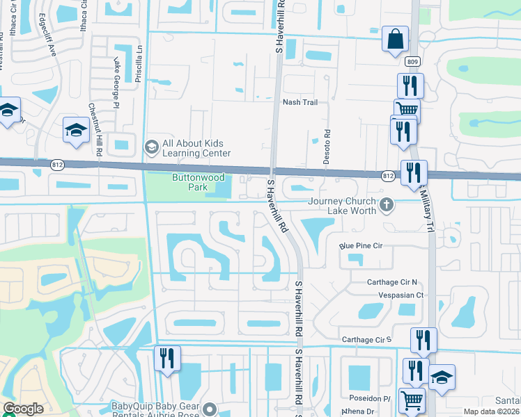 map of restaurants, bars, coffee shops, grocery stores, and more near 6304 Sand Hills Circle in Lake Worth