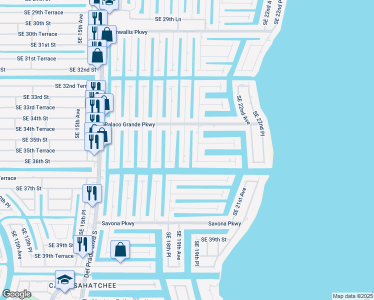 map of restaurants, bars, coffee shops, grocery stores, and more near 3509 Southeast 19th Avenue in Cape Coral