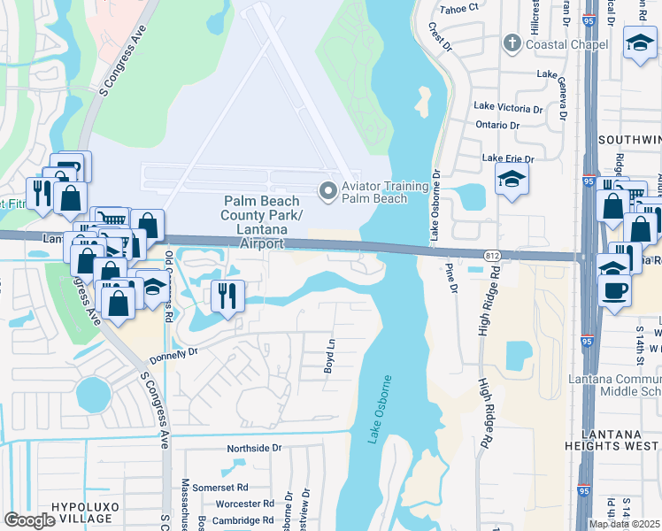 map of restaurants, bars, coffee shops, grocery stores, and more near 2372 Shimmery Lane in Lake Worth