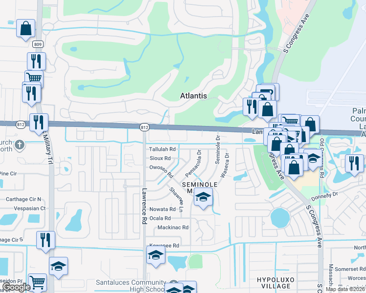 map of restaurants, bars, coffee shops, grocery stores, and more near 3827 Island Club Circle East in Lake Worth