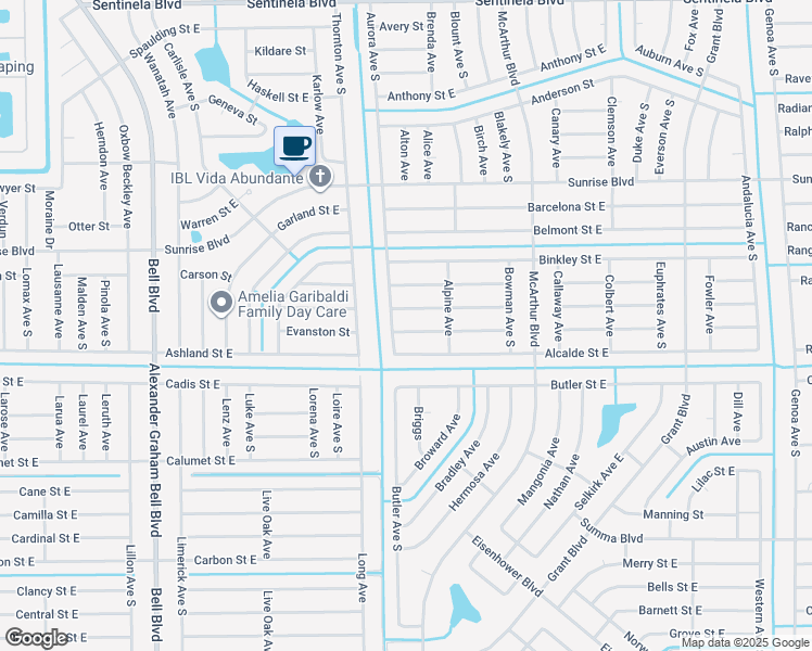 map of restaurants, bars, coffee shops, grocery stores, and more near 916 Broad Street East in Lehigh Acres
