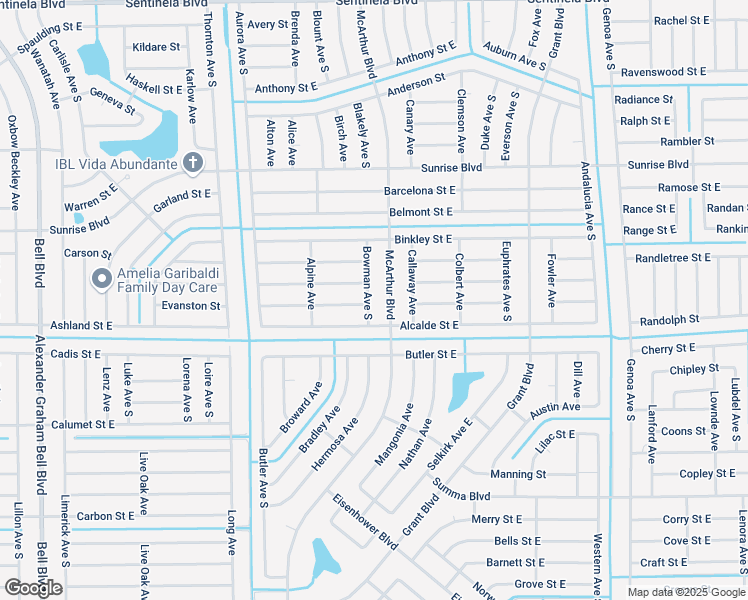 map of restaurants, bars, coffee shops, grocery stores, and more near 235 Bowman Avenue South in Lehigh Acres