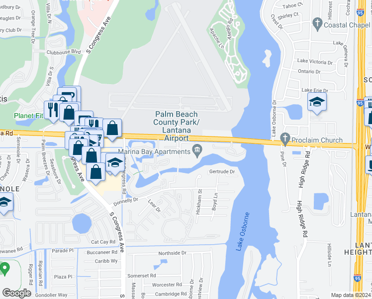 map of restaurants, bars, coffee shops, grocery stores, and more near in Palm Beach County
