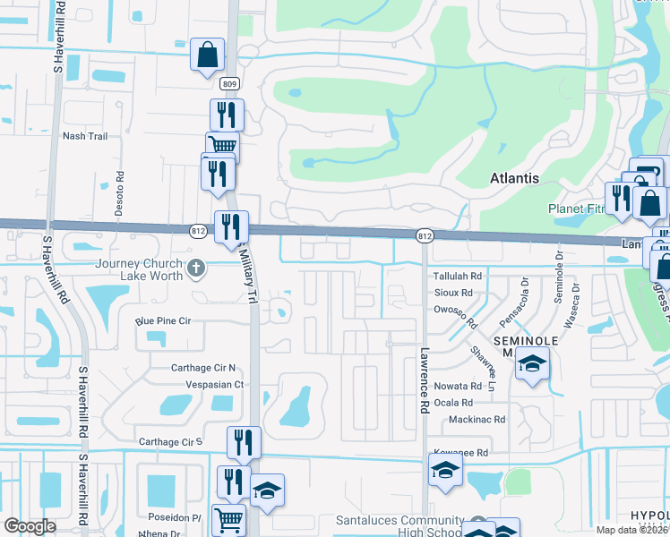 map of restaurants, bars, coffee shops, grocery stores, and more near 4257 1st Court in Atlantis