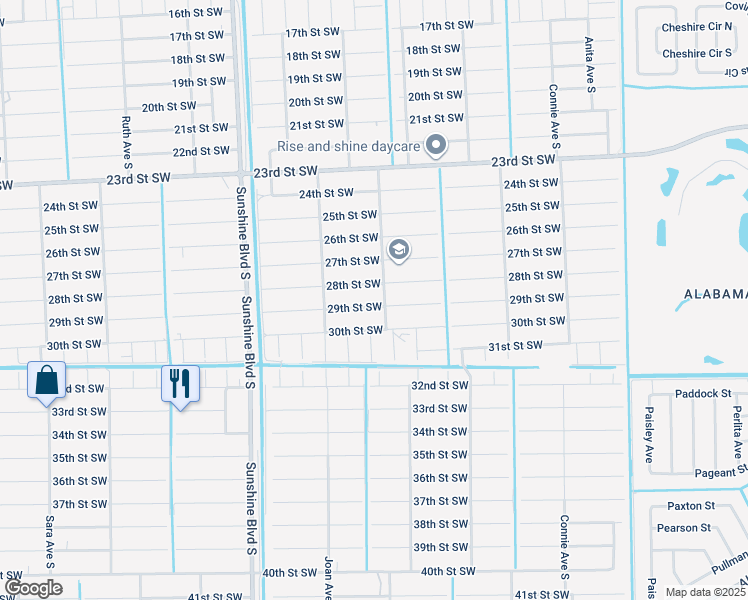 map of restaurants, bars, coffee shops, grocery stores, and more near 2907 28th Street Southwest in Lehigh Acres