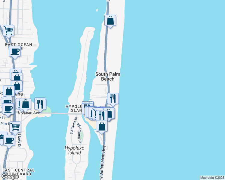 map of restaurants, bars, coffee shops, grocery stores, and more near 3610 South Ocean Boulevard in South Palm Beach