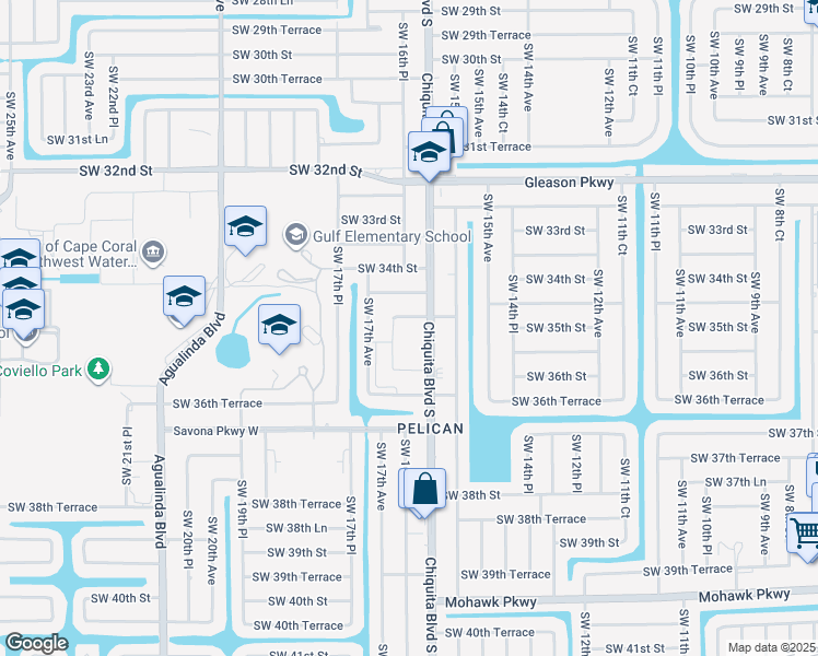 map of restaurants, bars, coffee shops, grocery stores, and more near 3514 Chiquita Boulevard South in Cape Coral