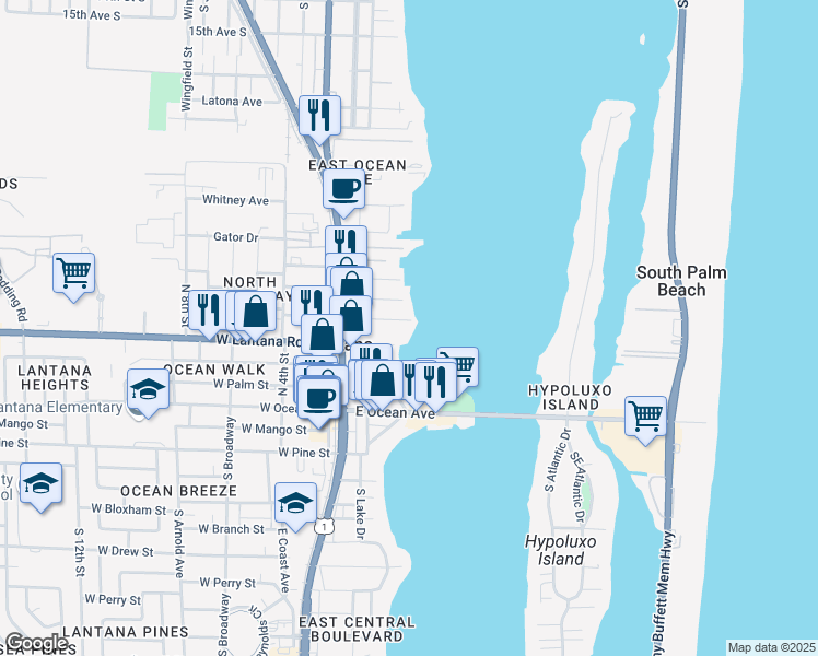 map of restaurants, bars, coffee shops, grocery stores, and more near 300 Croton Avenue in Lantana
