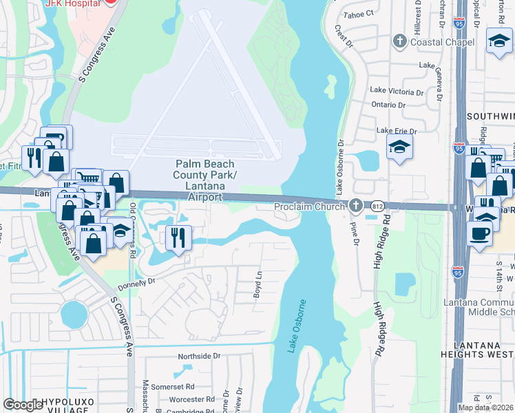 map of restaurants, bars, coffee shops, grocery stores, and more near 2379 Shimmery Lane in Lake Worth