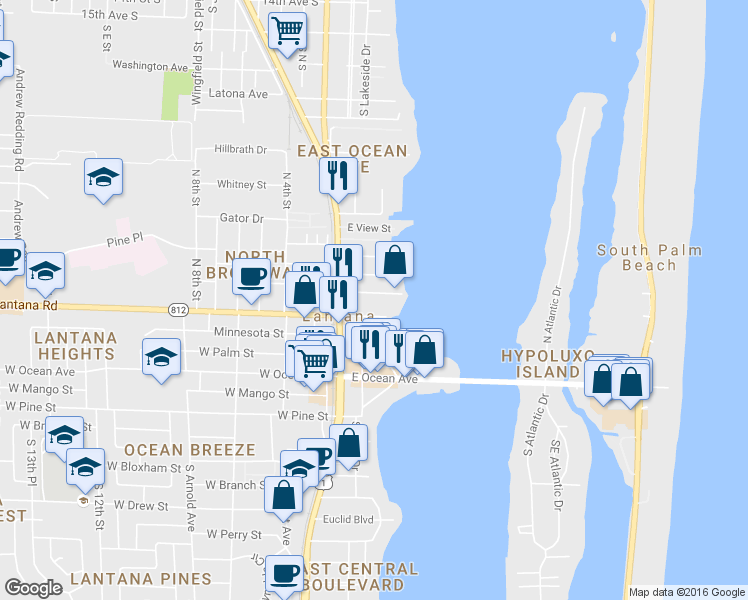 map of restaurants, bars, coffee shops, grocery stores, and more near 210 Croton Avenue in Lantana