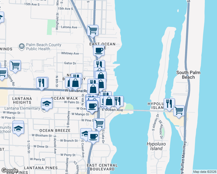 map of restaurants, bars, coffee shops, grocery stores, and more near 210 Croton Avenue in Lantana