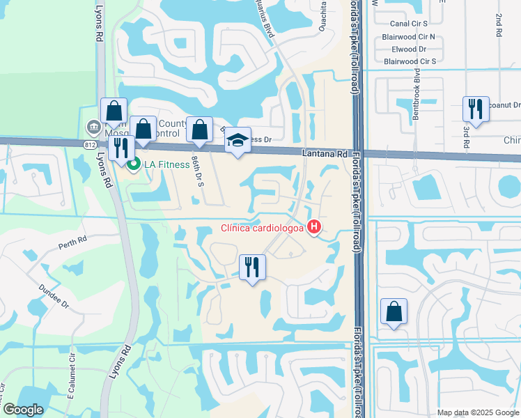 map of restaurants, bars, coffee shops, grocery stores, and more near 6200 Bear Creek Court in Lake Worth