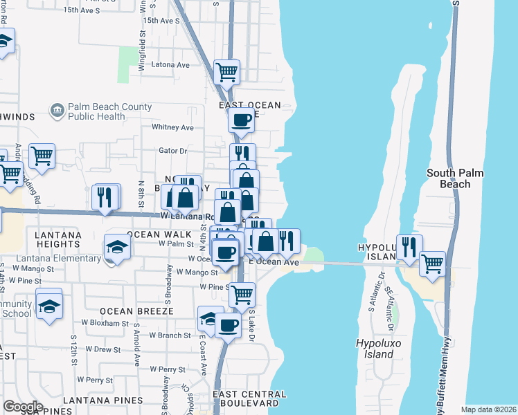 map of restaurants, bars, coffee shops, grocery stores, and more near 210 Croton Avenue in Lantana