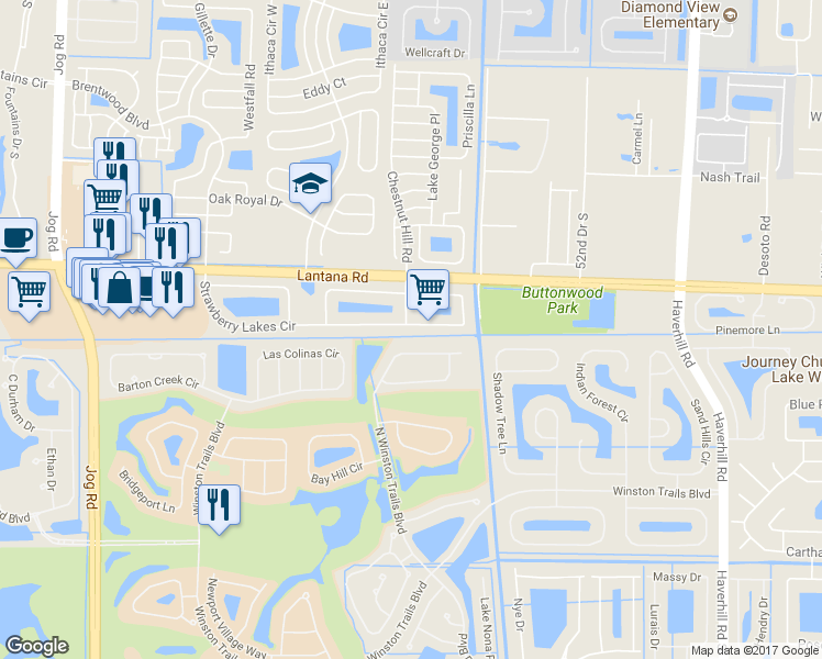 map of restaurants, bars, coffee shops, grocery stores, and more near 5884 Strawberry Lakes Circle in Lake Worth