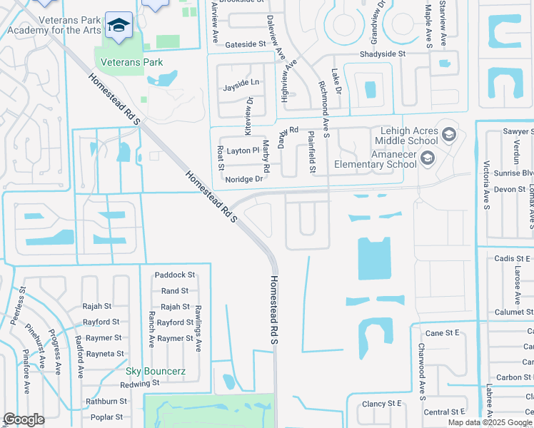map of restaurants, bars, coffee shops, grocery stores, and more near 519 Bethany Village Circle in Lehigh Acres