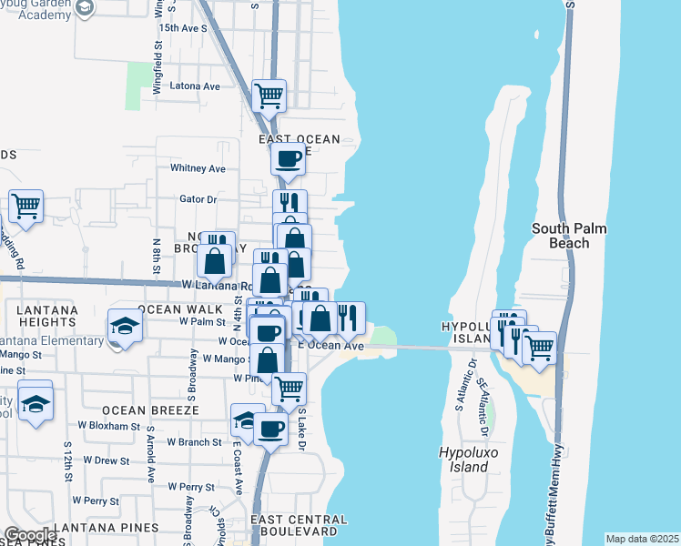 map of restaurants, bars, coffee shops, grocery stores, and more near 300 Croton Avenue in Lantana