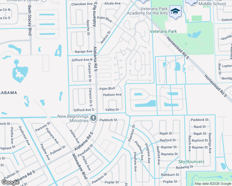 map of restaurants, bars, coffee shops, grocery stores, and more near 908 Hudson Avenue in Lehigh Acres