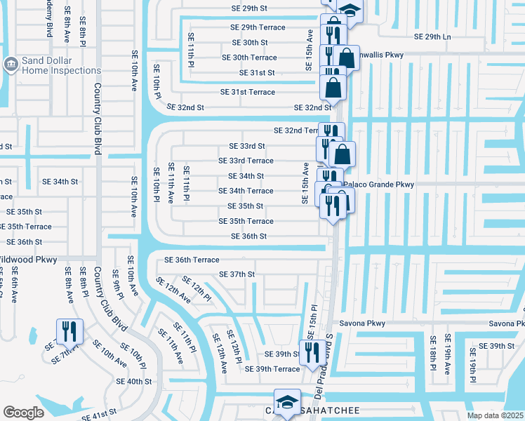map of restaurants, bars, coffee shops, grocery stores, and more near 1320 SE 35th St in Cape Coral