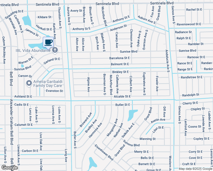 map of restaurants, bars, coffee shops, grocery stores, and more near 235 Bowman Avenue South in Lehigh Acres