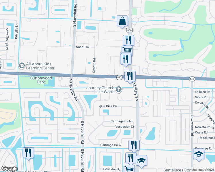 map of restaurants, bars, coffee shops, grocery stores, and more near 4708 Pinemore Lane in Lake Worth