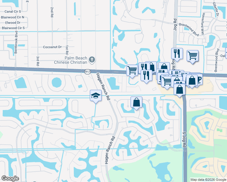 map of restaurants, bars, coffee shops, grocery stores, and more near 141 Plantation Boulevard in Greenacres