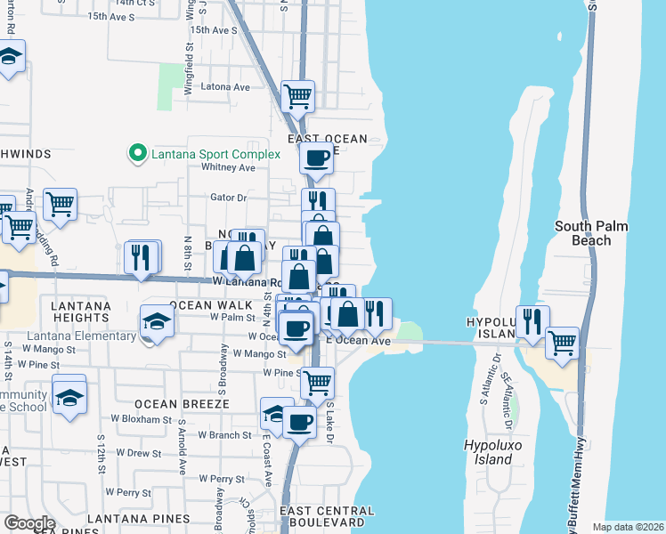map of restaurants, bars, coffee shops, grocery stores, and more near 210 Croton Avenue in Lantana