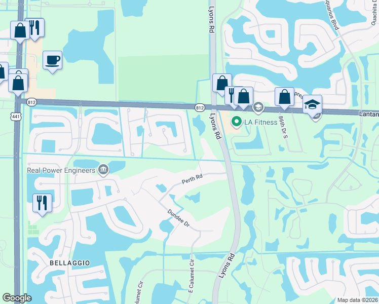 map of restaurants, bars, coffee shops, grocery stores, and more near 9105 Pineville Drive in Lake Worth