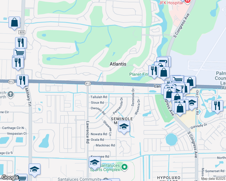 map of restaurants, bars, coffee shops, grocery stores, and more near 3827 Island Club Circle East in Lake Worth