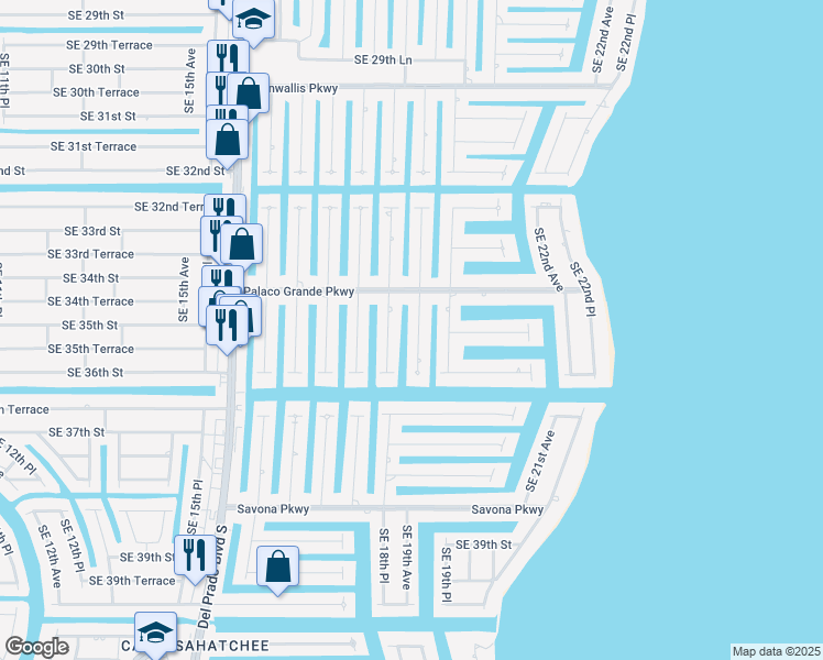 map of restaurants, bars, coffee shops, grocery stores, and more near 3417 Southeast 19th Avenue in Cape Coral
