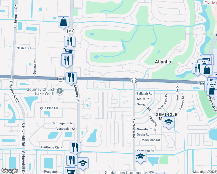 map of restaurants, bars, coffee shops, grocery stores, and more near 6029 Lace Wood Circle in Lake Worth