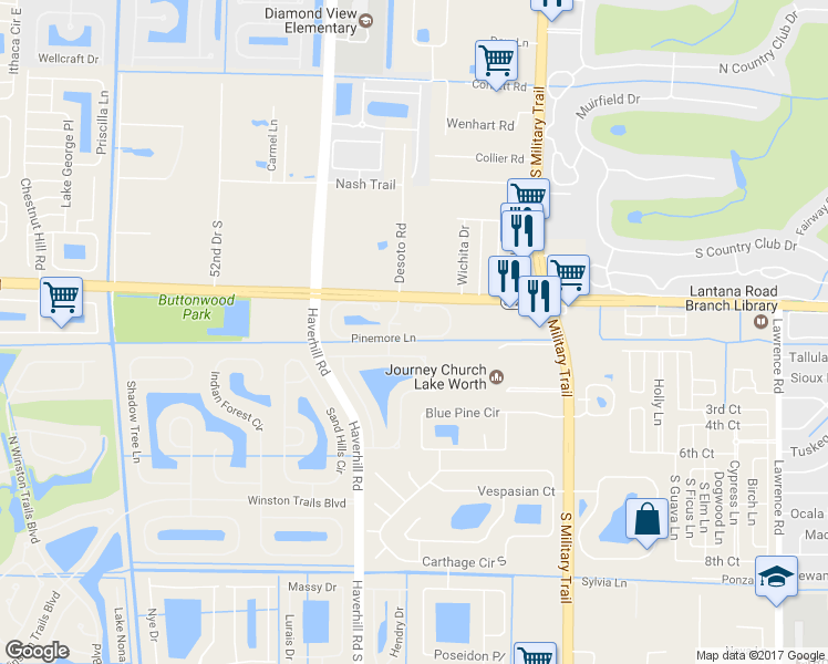map of restaurants, bars, coffee shops, grocery stores, and more near 4751 Pinemore Lane in Lake Worth