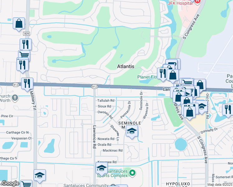 map of restaurants, bars, coffee shops, grocery stores, and more near 3827 Island Club Circle East in Lake Worth