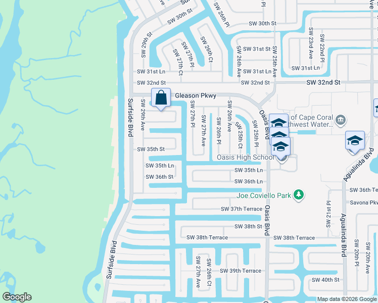 map of restaurants, bars, coffee shops, grocery stores, and more near 3428 Southwest 27th Place in Cape Coral